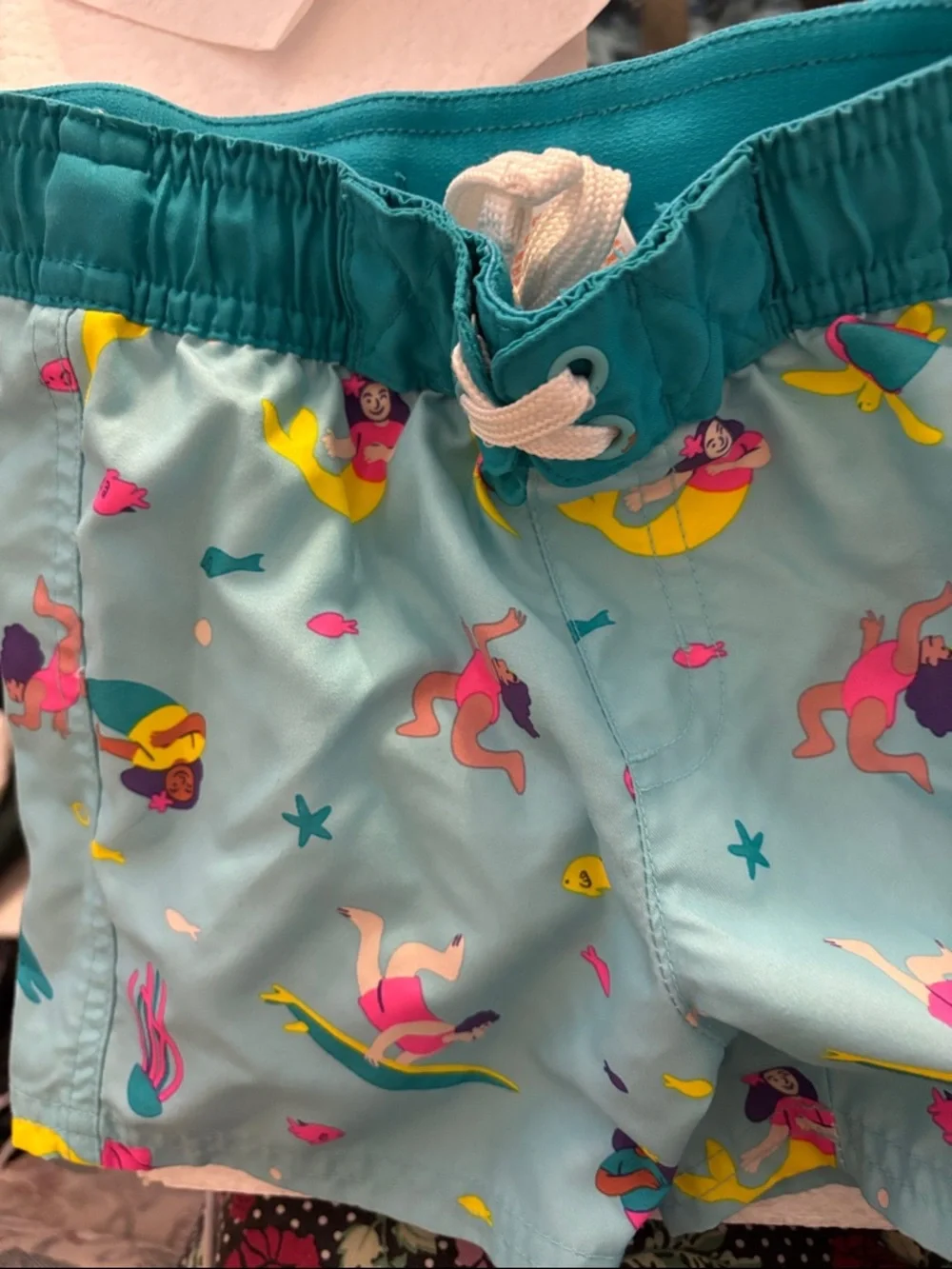 Cat & Jack Teal Swim Shorts with Playful Mermaid Print 18M